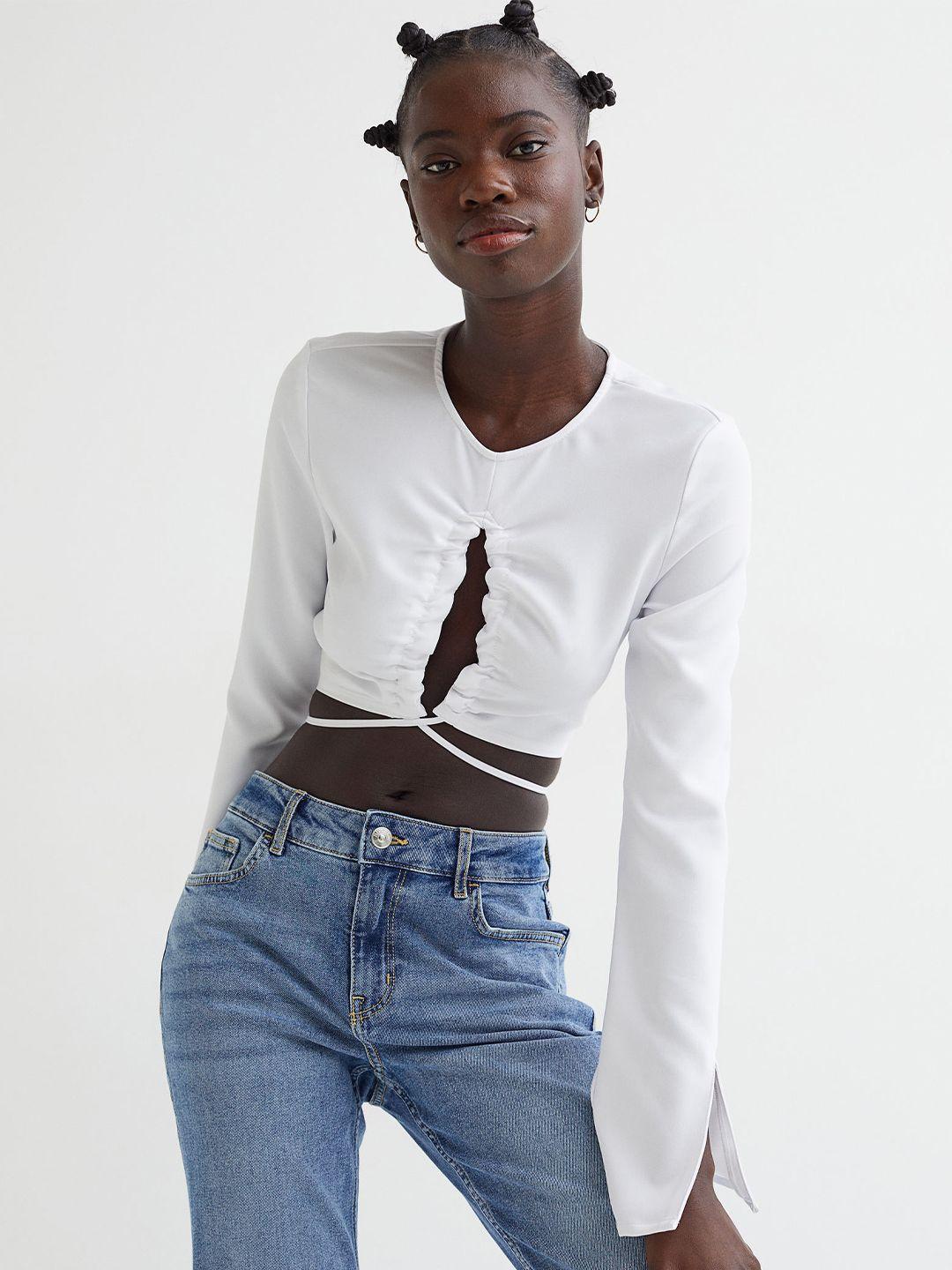 h&m women white cut-out blouse