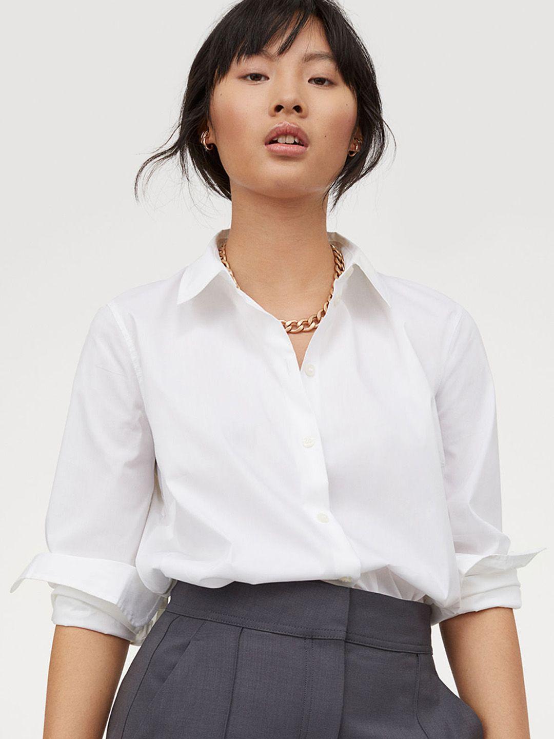 h&m women white formal shirt