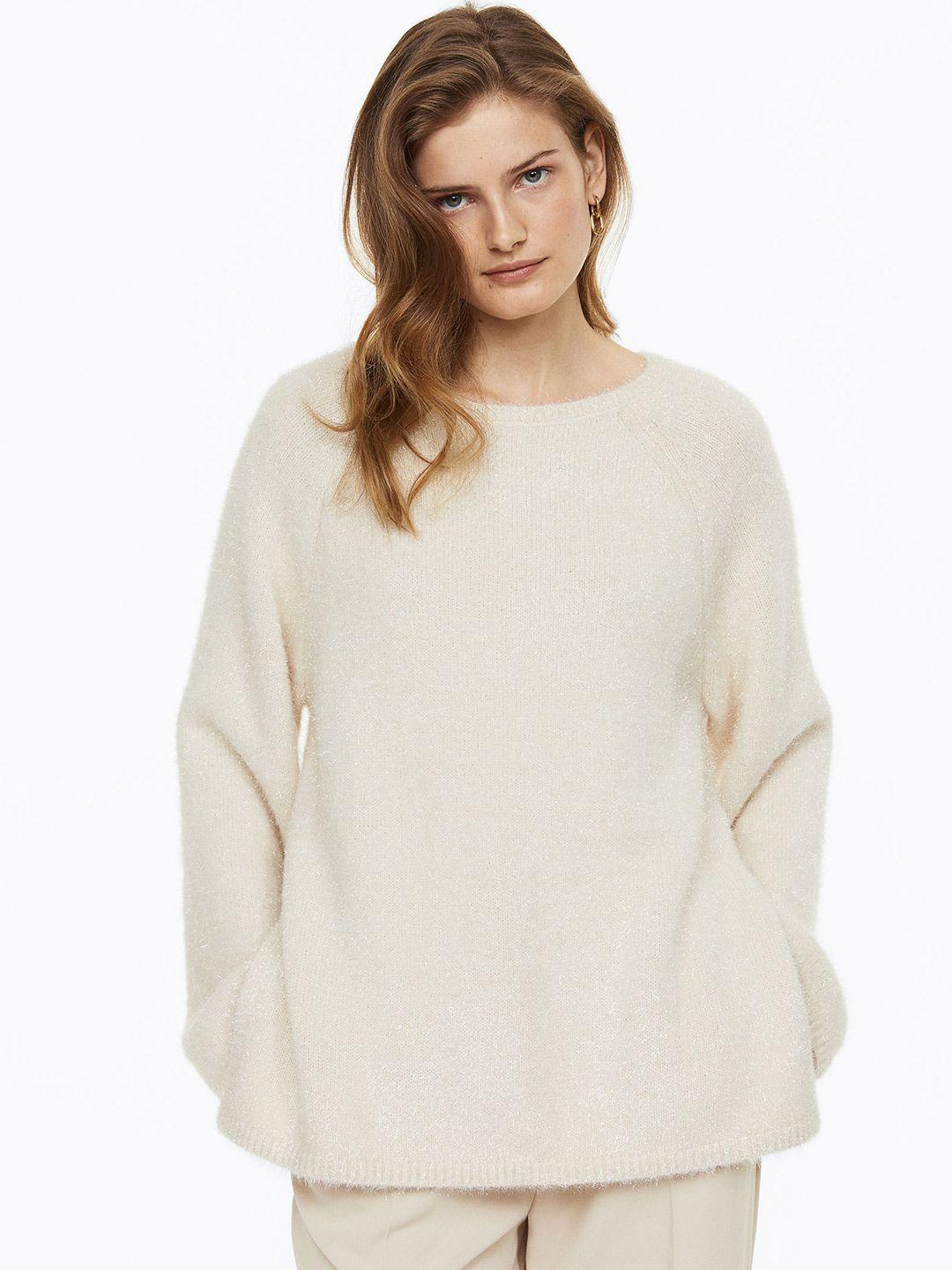 h&m women white oversized fluffy jumper