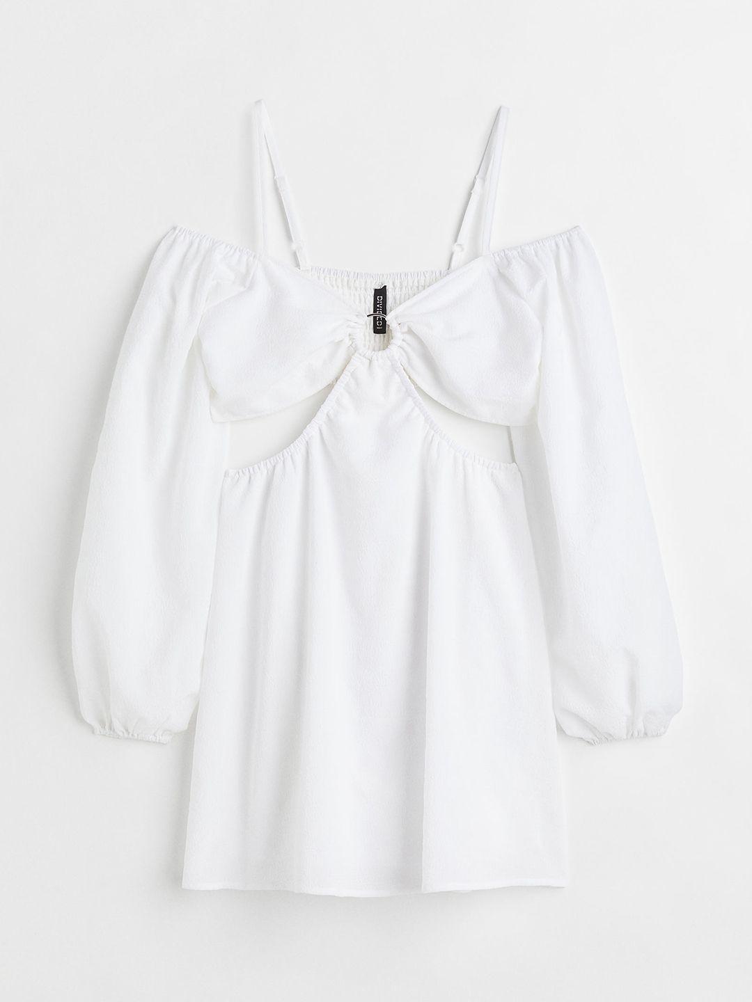 h&m women white short cut-out dress