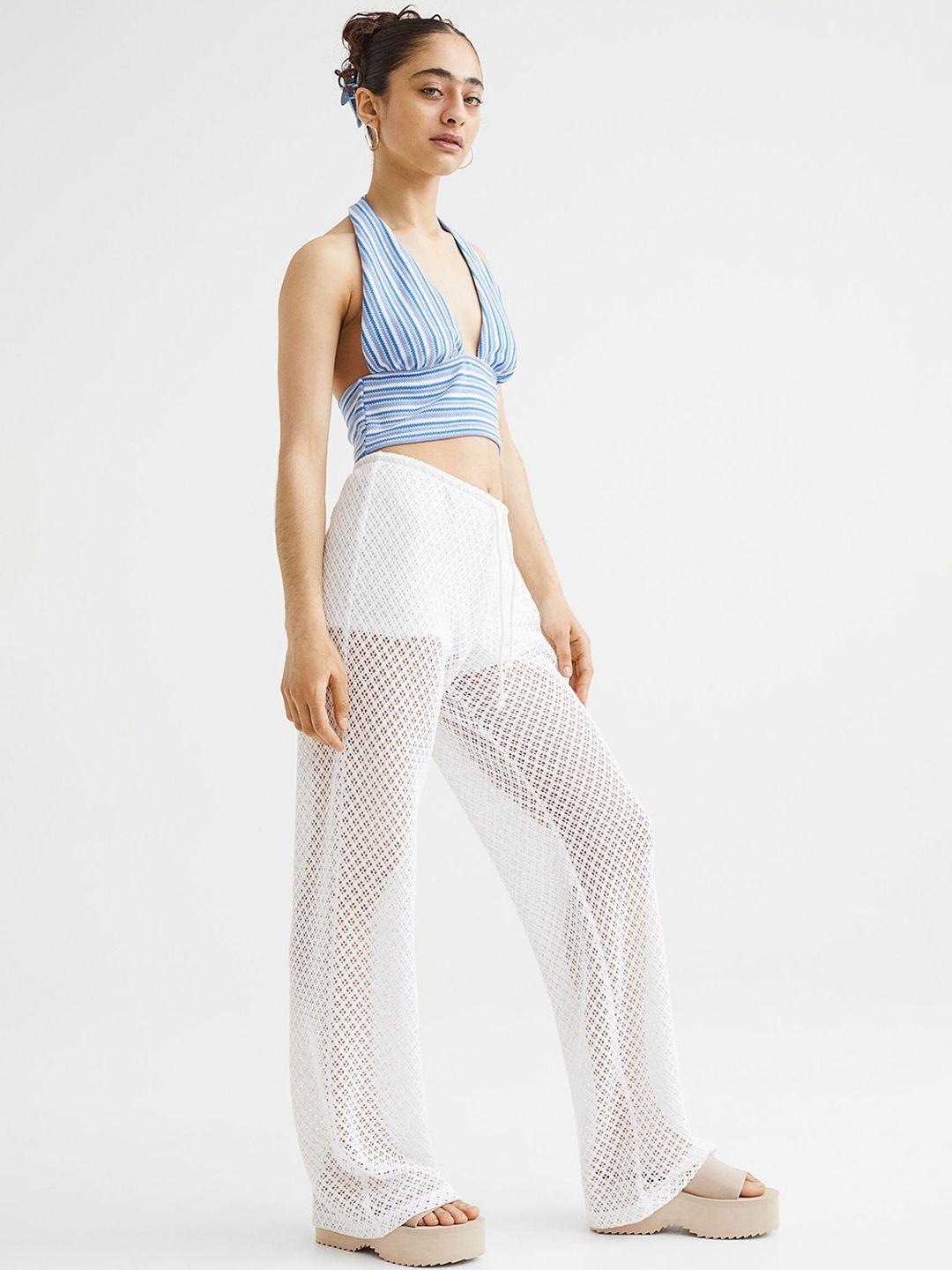 h&m women white wide pull-on trousers