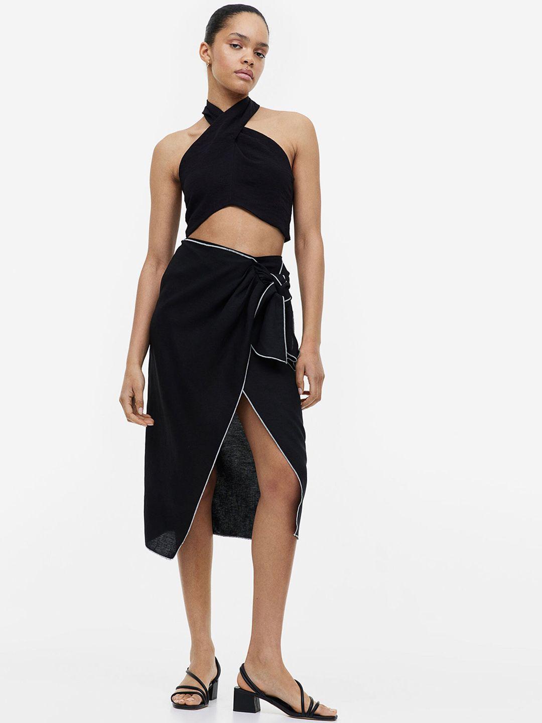 h&m women wrapover midi skirt