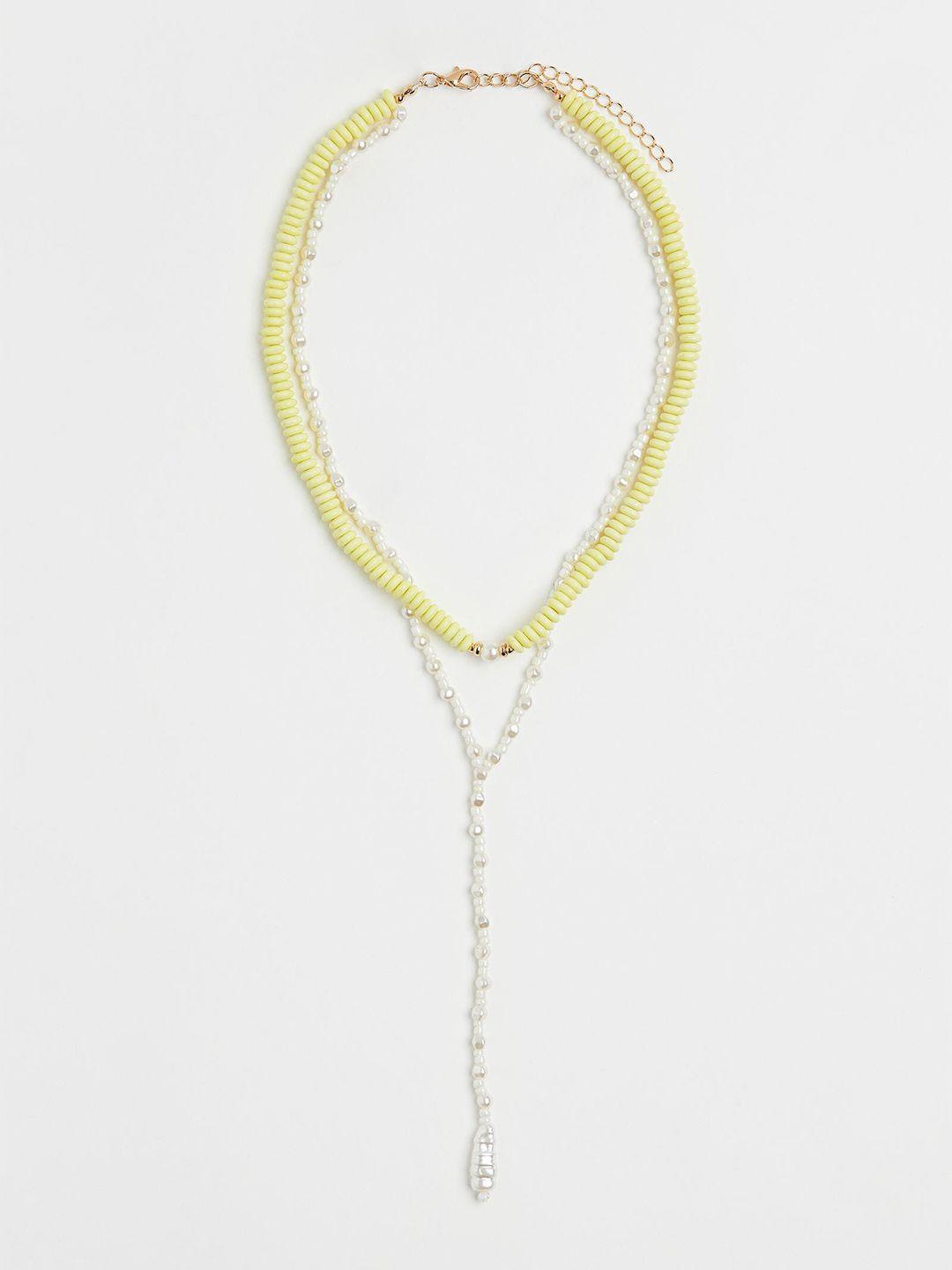 h&m women yellow & white two-strand necklace