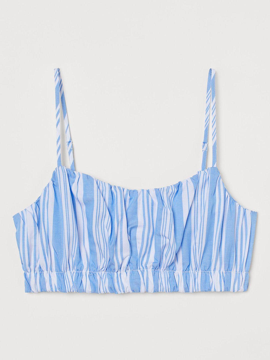 h&m x lemlem women blue & white striped lyocell-blend crop top