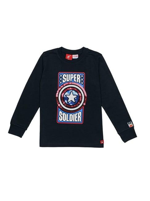 h by hamleys boys black embellished full sleeves t-shirt