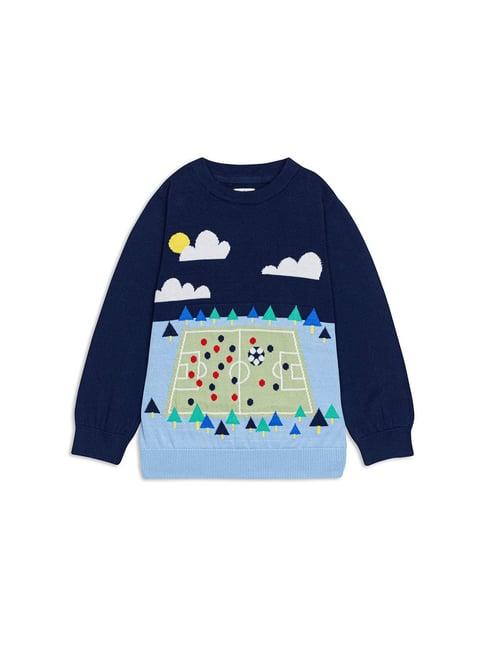 h by hamleys boys blue self design full sleeves sweater