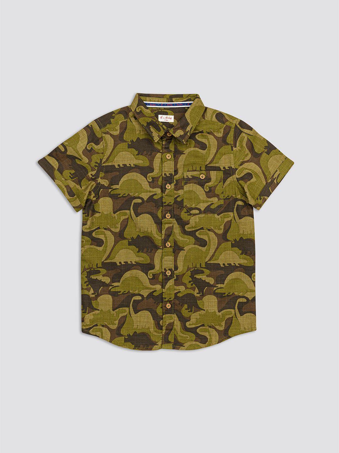 h by hamleys boys camouflage printed cotton casual shirt