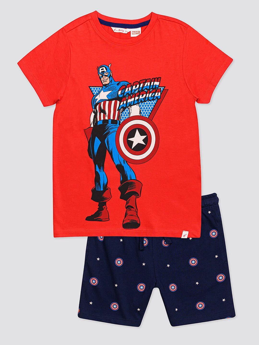 h by hamleys boys graphic captain america printed t-shirt with shorts