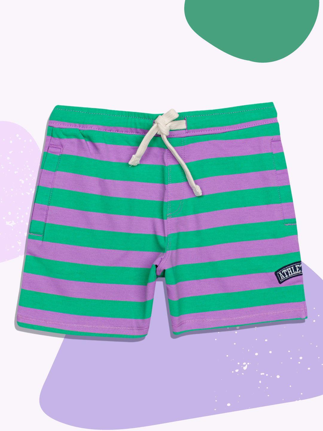 h by hamleys boys green & purple striped pure cotton regular shorts