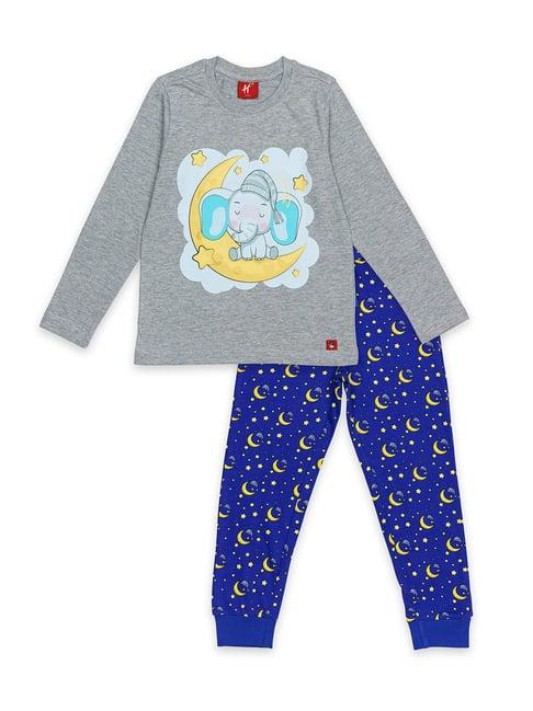 h by hamleys boys grey & navy printed full sleeves t-shirt with joggers