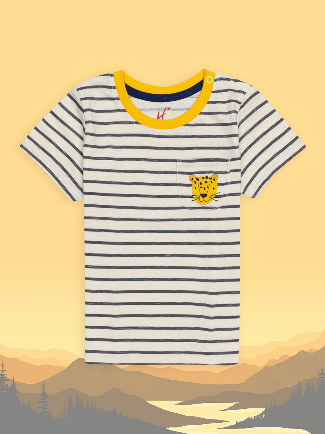 h by hamleys boys off white striped tiger patchwork pure cotton t-shirt