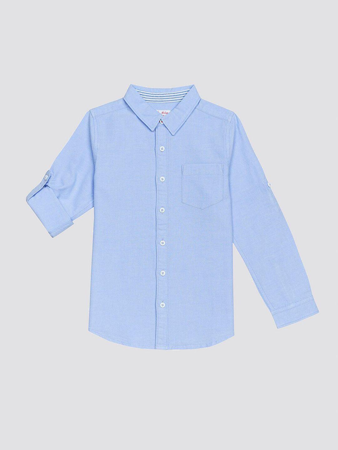 h by hamleys boys spread collar roll-up sleeves pure cotton casual shirt
