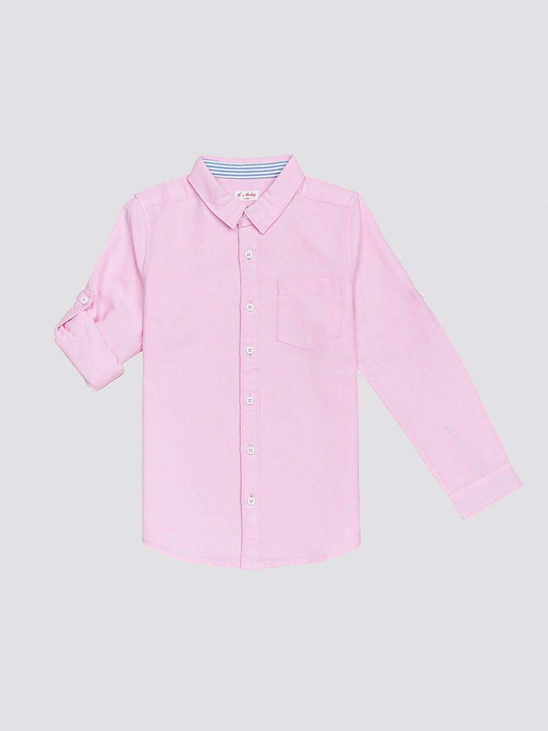 h by hamleys boys spread collar roll-up sleeves pure cotton casual shirt