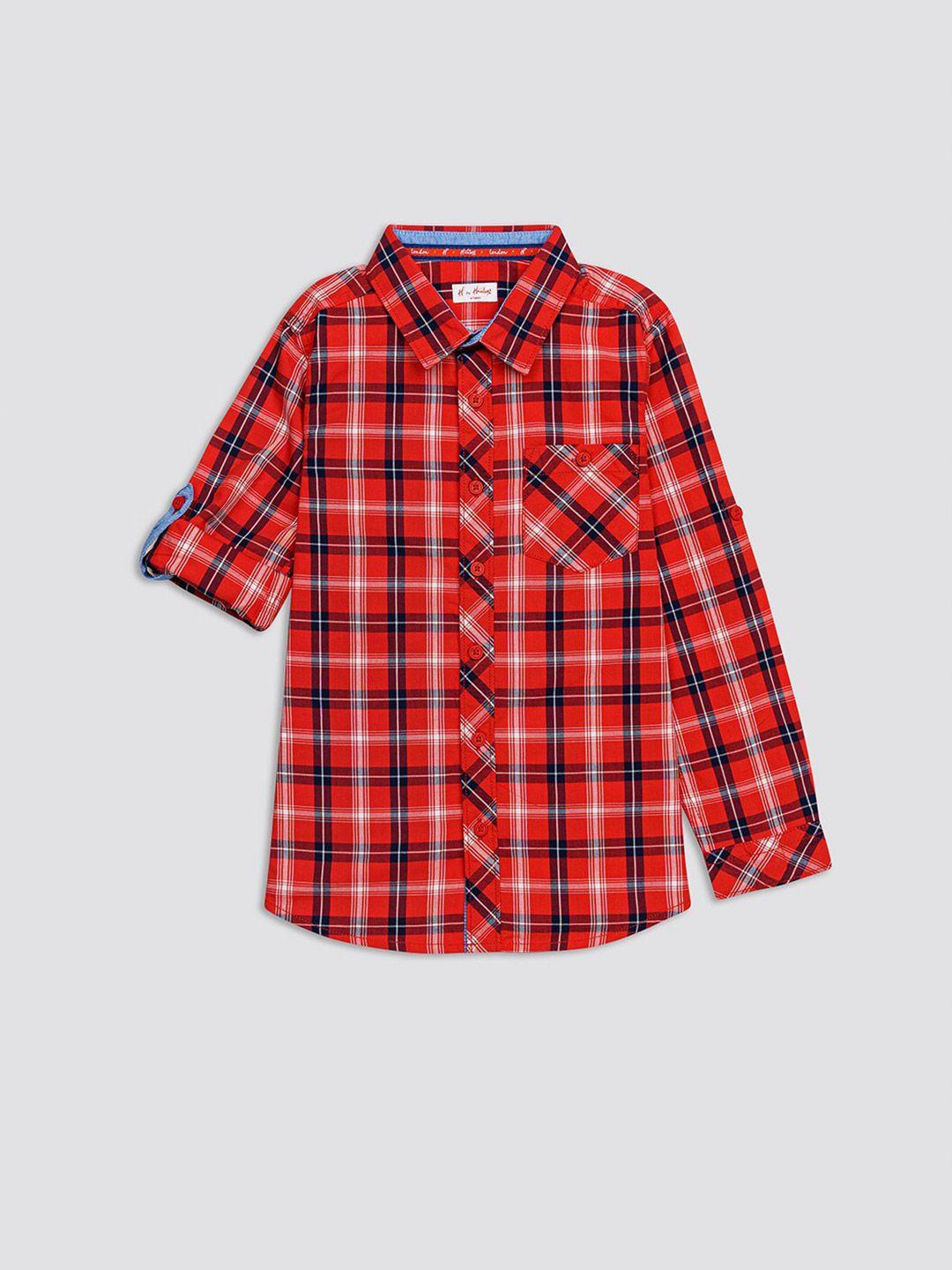 h by hamleys boys tartan checked roll up sleeves cotton casual shirt