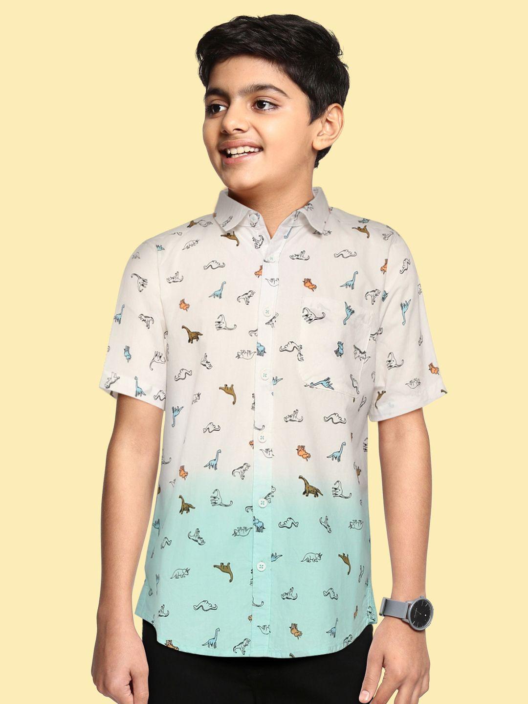 h by hamleys boys white & blue ombre conversational printed casual shirt