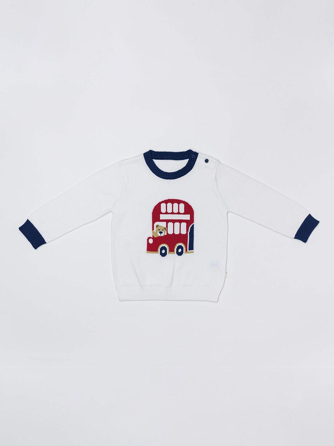 h by hamleys boys white & red self design cotton pullover