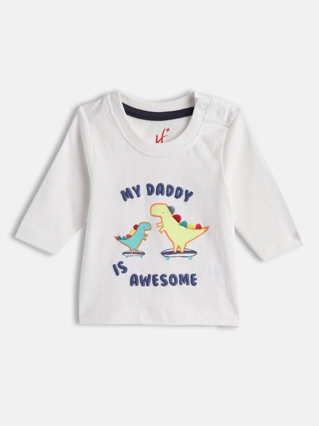 h by hamleys boys white animal printed round neck typography embroidered cotton t-shirt