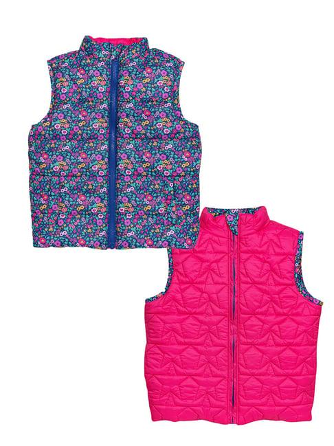 h by hamleys girls pink & blue floral reversible jacket