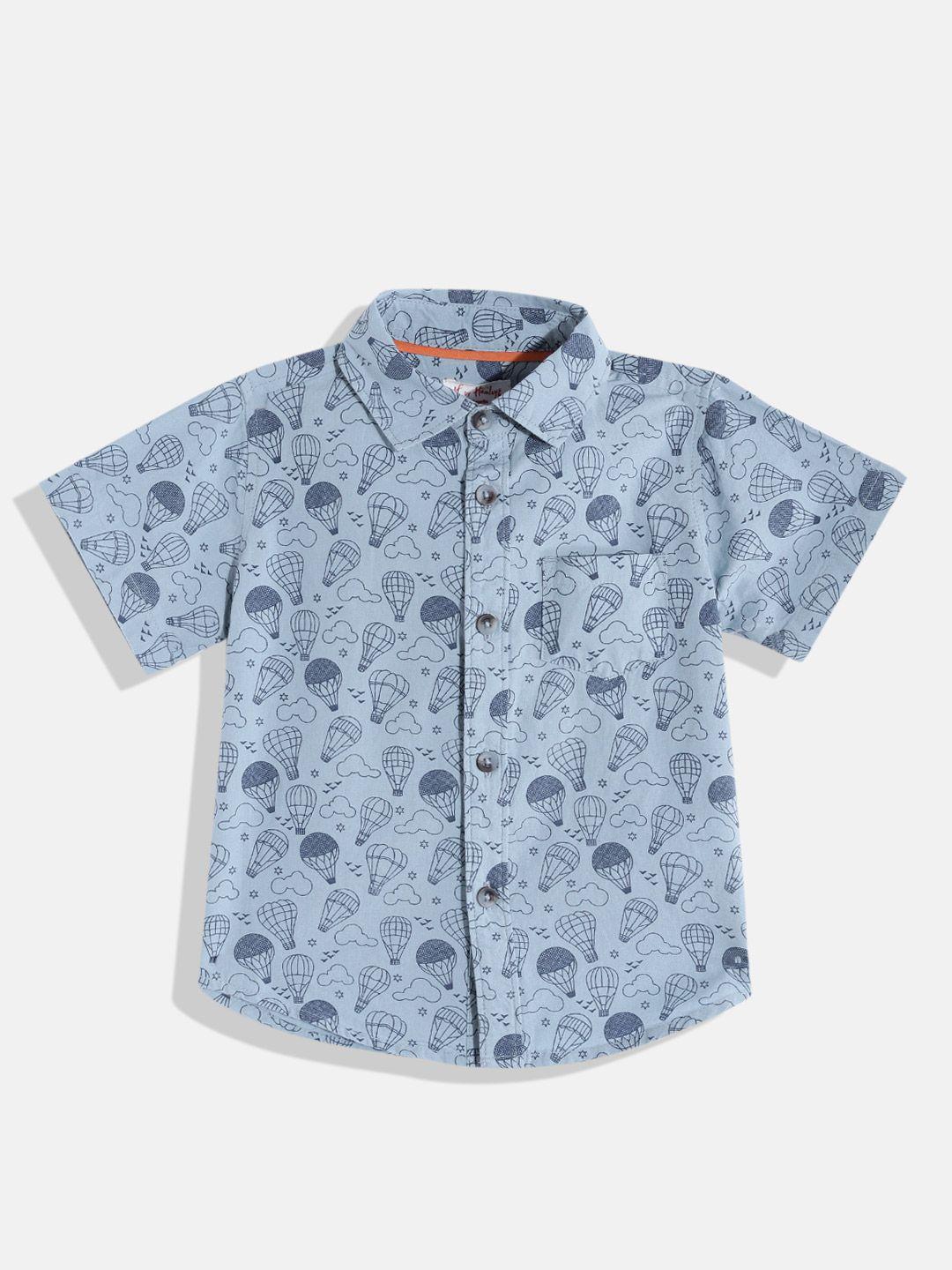 h by hamleys infant boys blue printed cotton casual shirt
