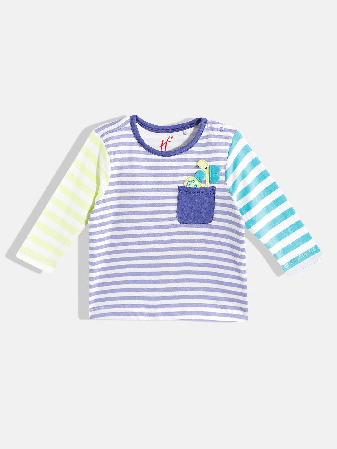 h by hamleys infant boys white & blue striped pure cotton t-shirt