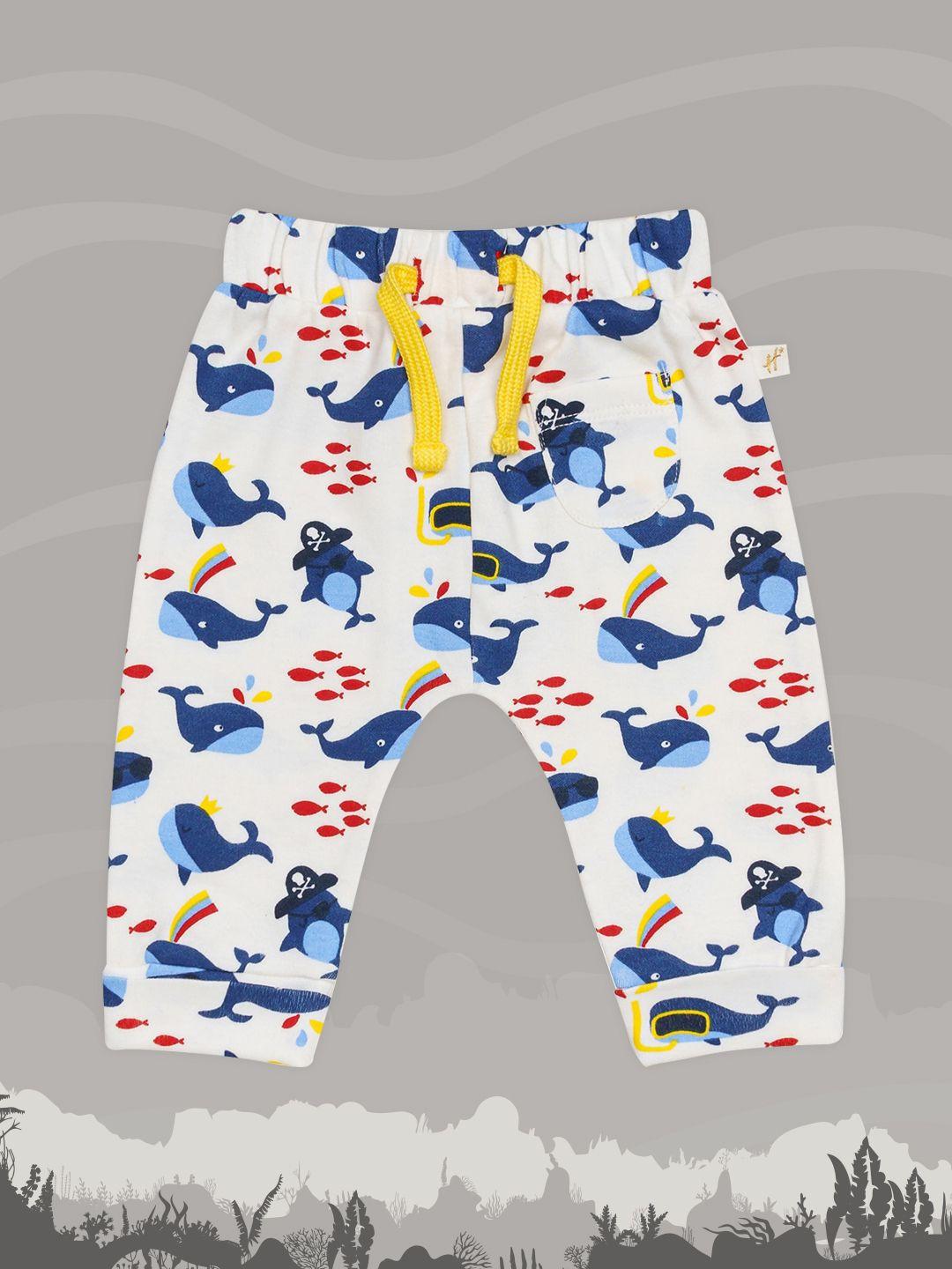 h by hamleys infant kids white & blue printed pure cotton joggers