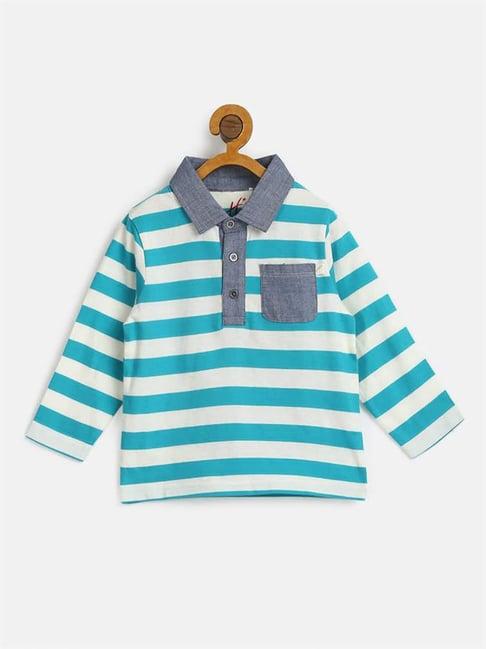 h by hamleys infants boys blue & white striped full sleeves polo t-shirt