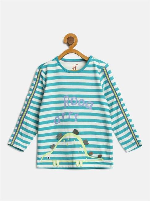 h by hamleys infants boys green & white striped full sleeves t-shirt