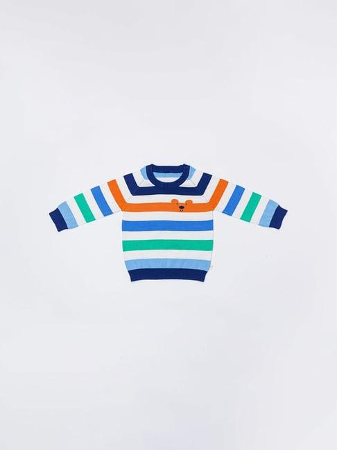 h by hamleys infants boys white striped full sleeves sweater