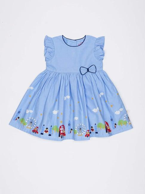 h by hamleys infants girls blue printed a line dress