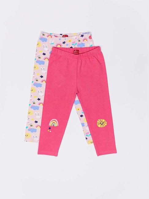 h by hamleys infants girls multicolor printed leggings (pack of 2)