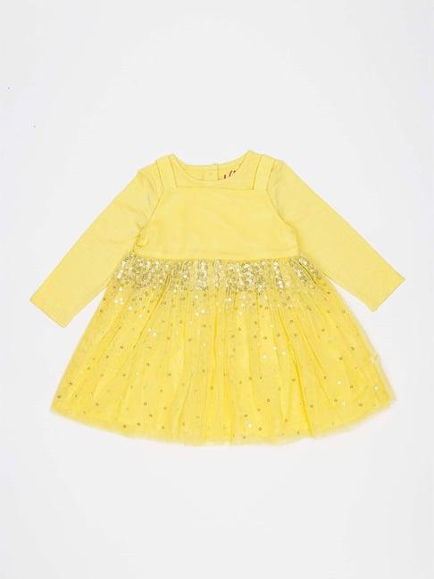 h by hamleys infants girls yellow embellished full sleeves t-shirt with dress