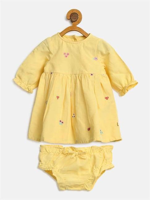 h by hamleys infants unisex yellow embroidered dress with bloomer