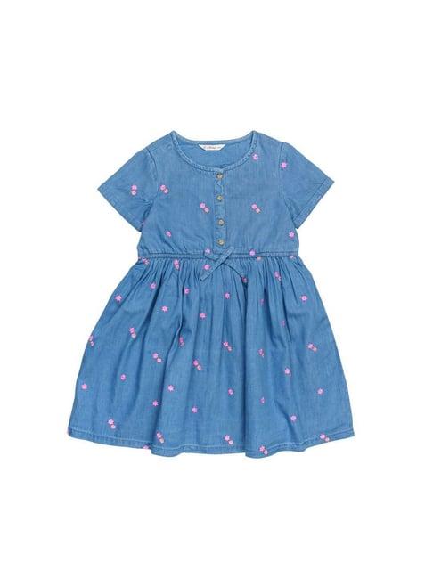 h by hamleys kids blue cotton embroidered dress
