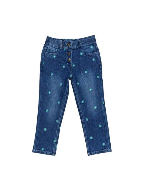 h by hamleys kids blue cotton embroidered jeans