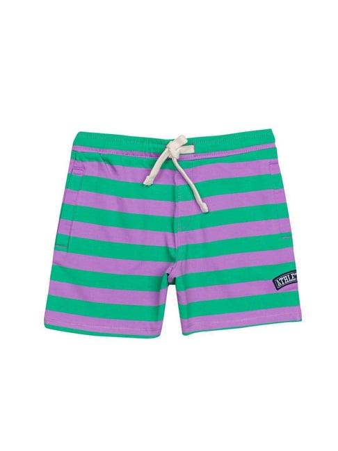 h by hamleys kids green & purple cotton striped shorts