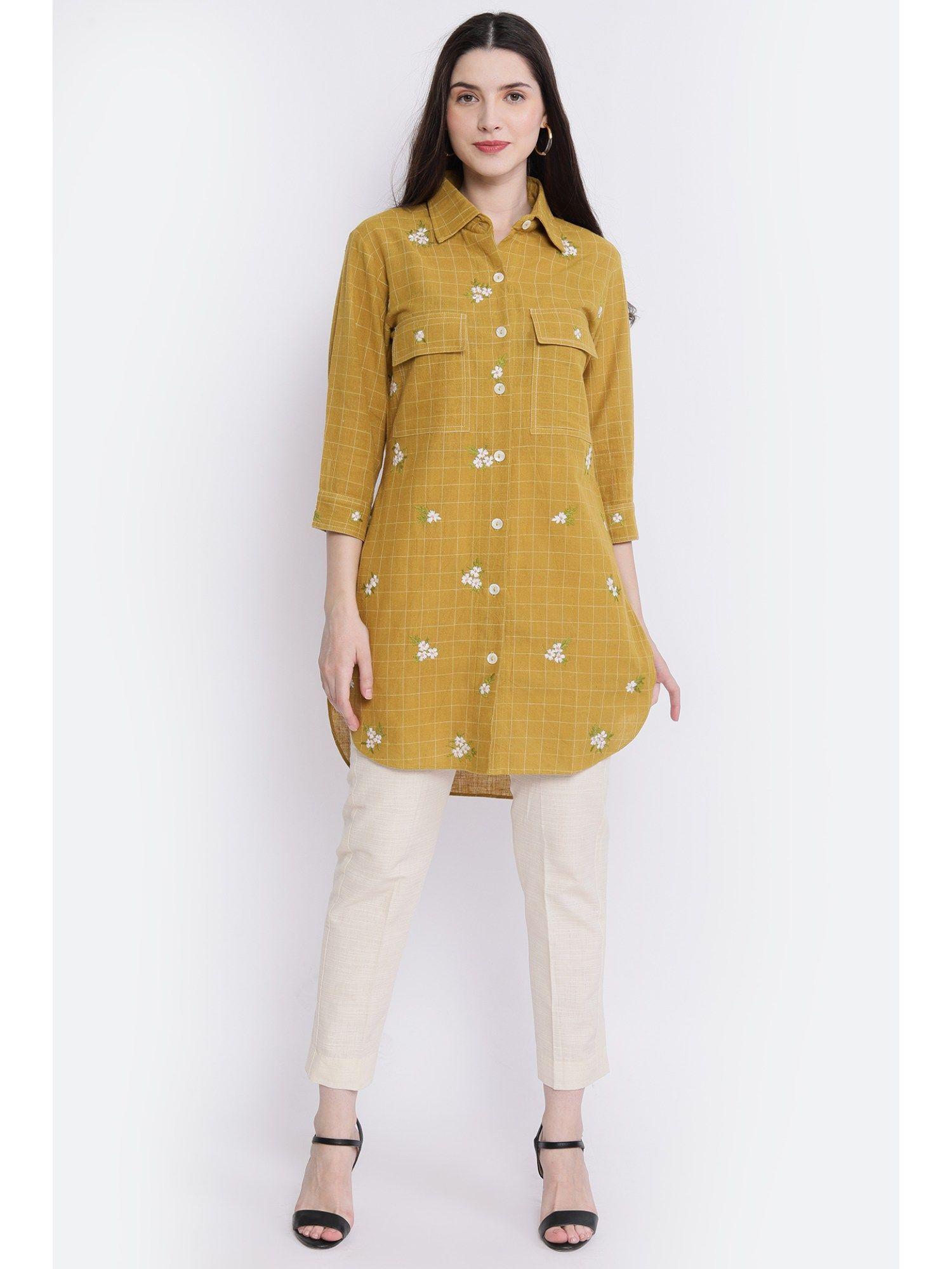 haafiza shirt with floral embroidery