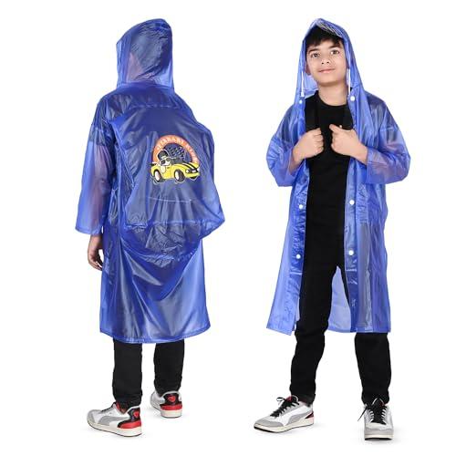 hacer ferrari raincoat for 12 to 14 year old kids waterproof full length hood & pockets boys and girls rainwear carry bag included- (cobalt blue, size- 42, 1 pc)