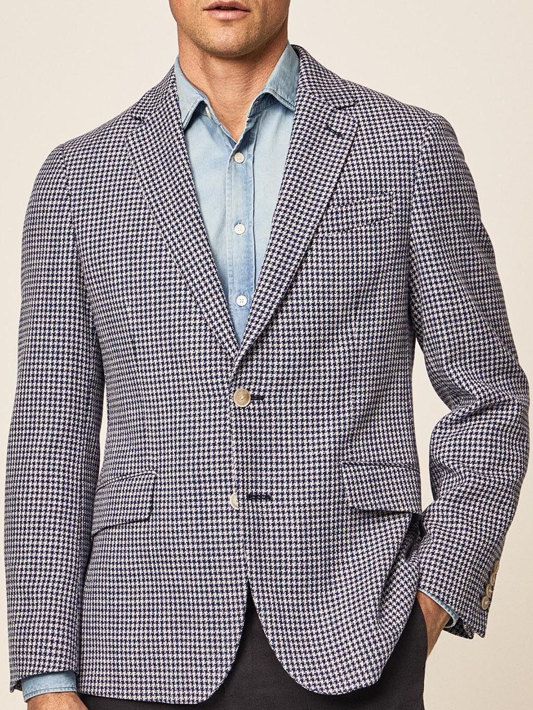 hackett london checked comfort-fit pure cotton single-breasted casual blazer
