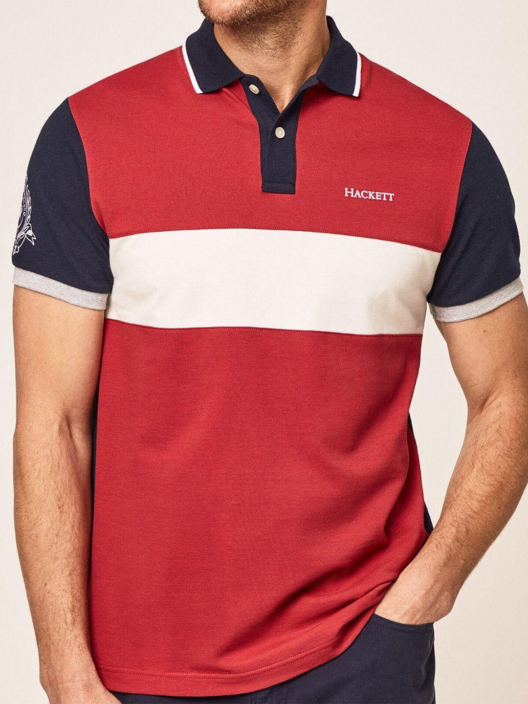 hackett london colourblocked polo collar pure cotton t-shirt