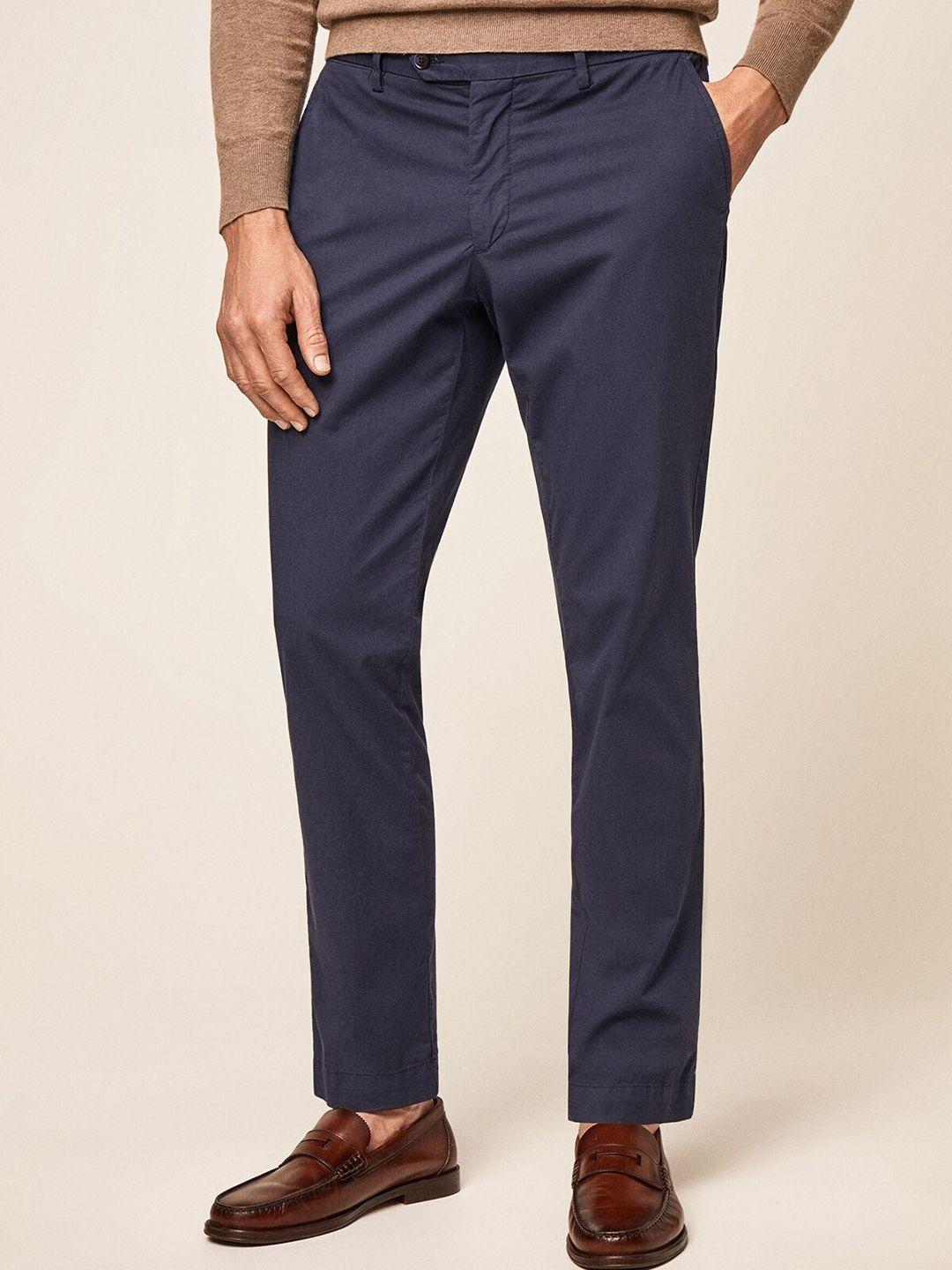 hackett london men slim fit plain cotton formal trousers