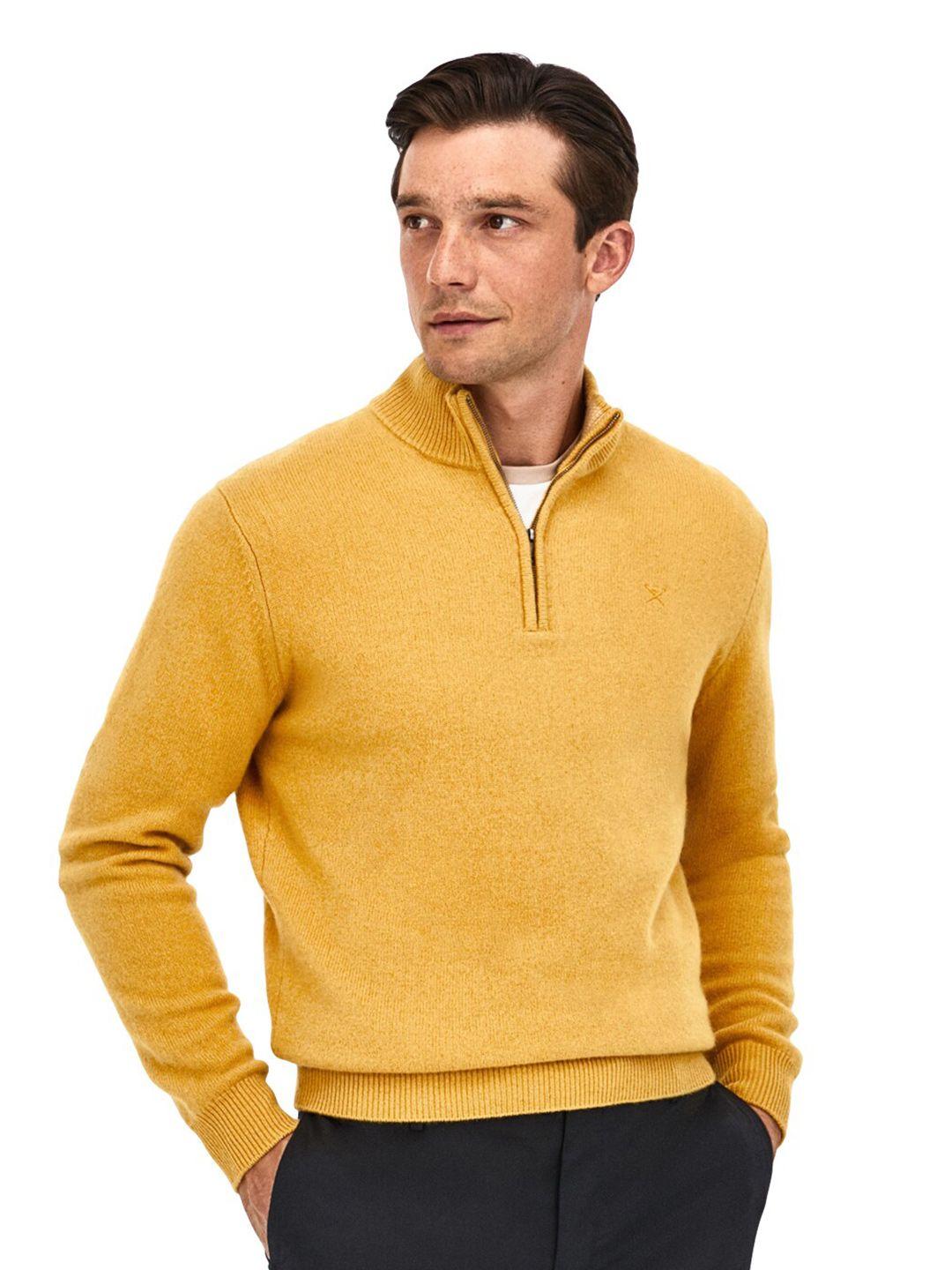 hackett london men yellow solid pullover