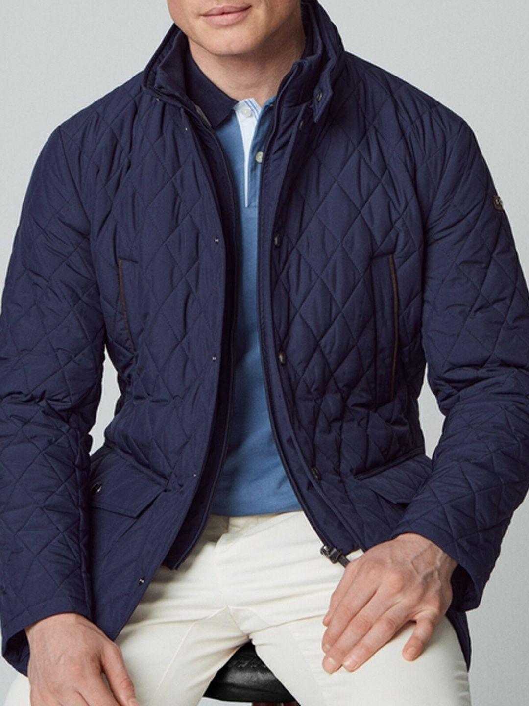 hackett london stand collar longline quilted jacket