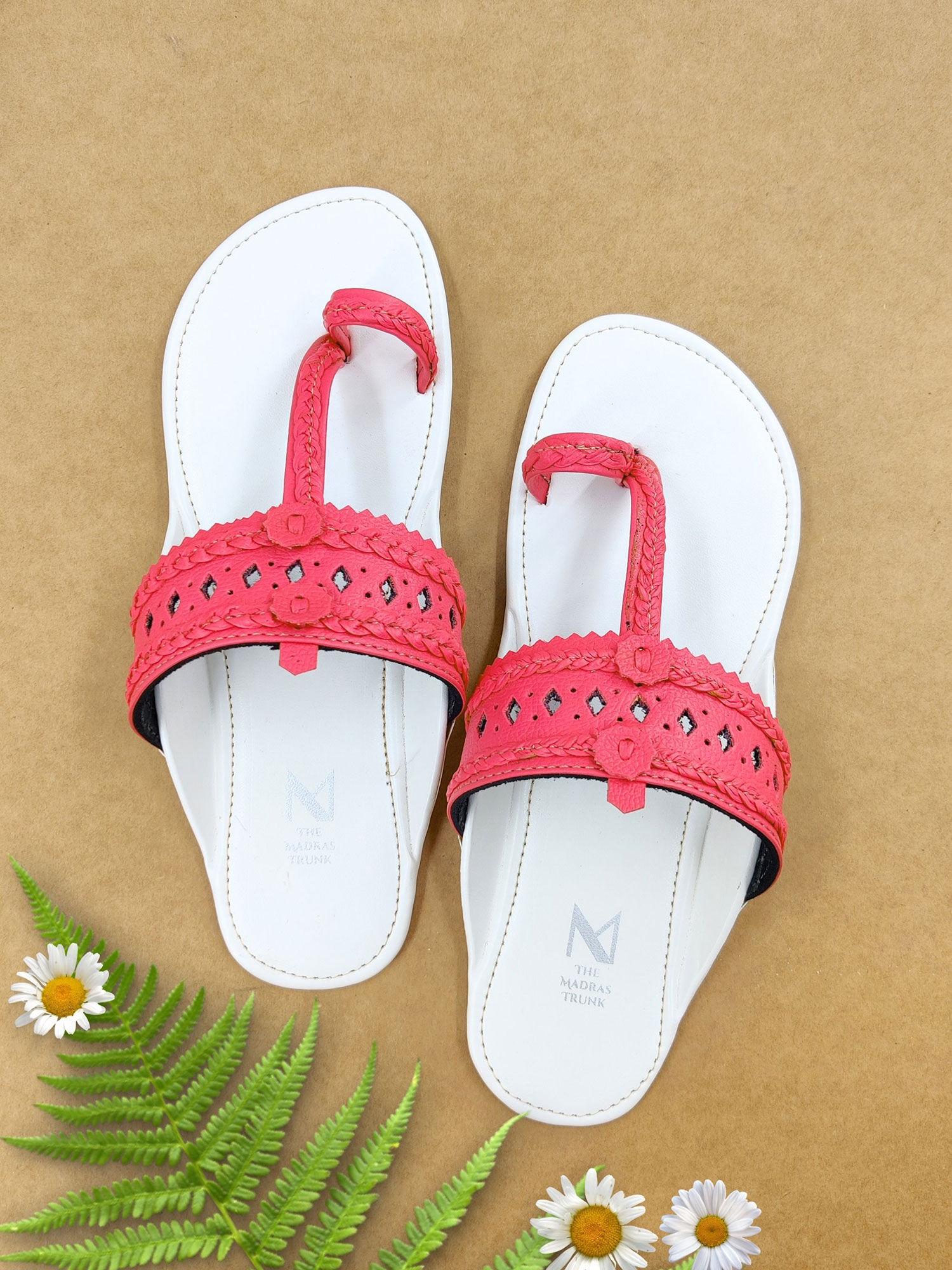 haiku rang white pink kolhapuri flats