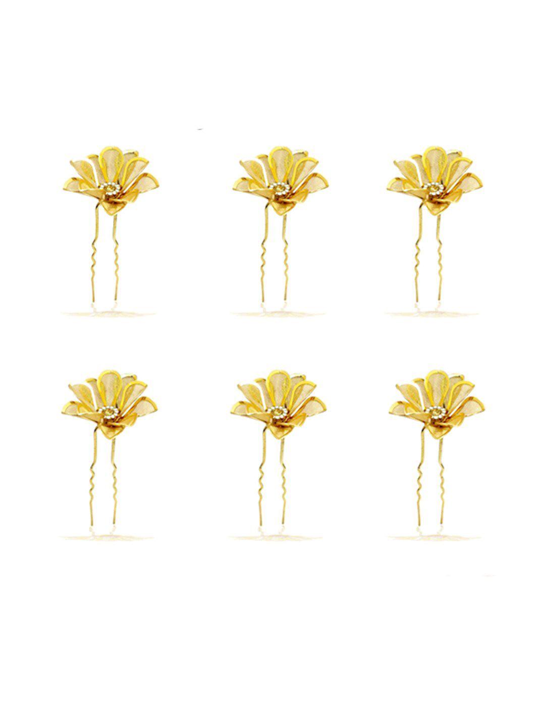 hair flare women set of 6 artificial rounded leaf designed flowers with stones  u pins
