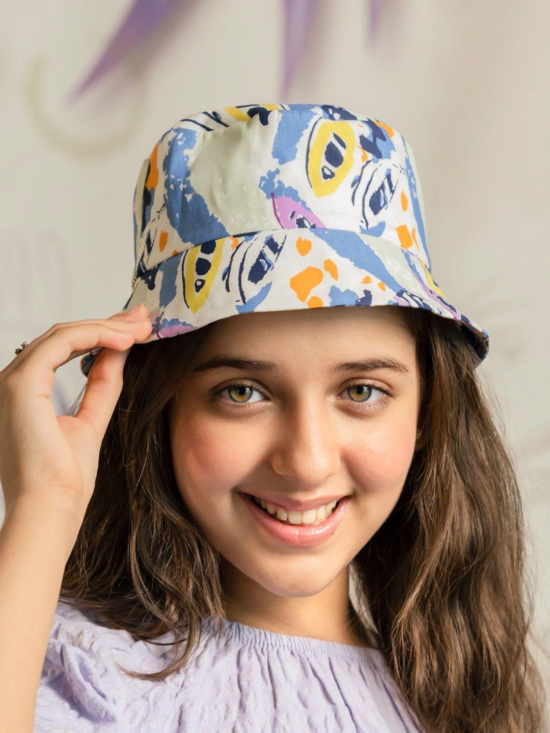 hair drama company girls blue & white printed bucket hat