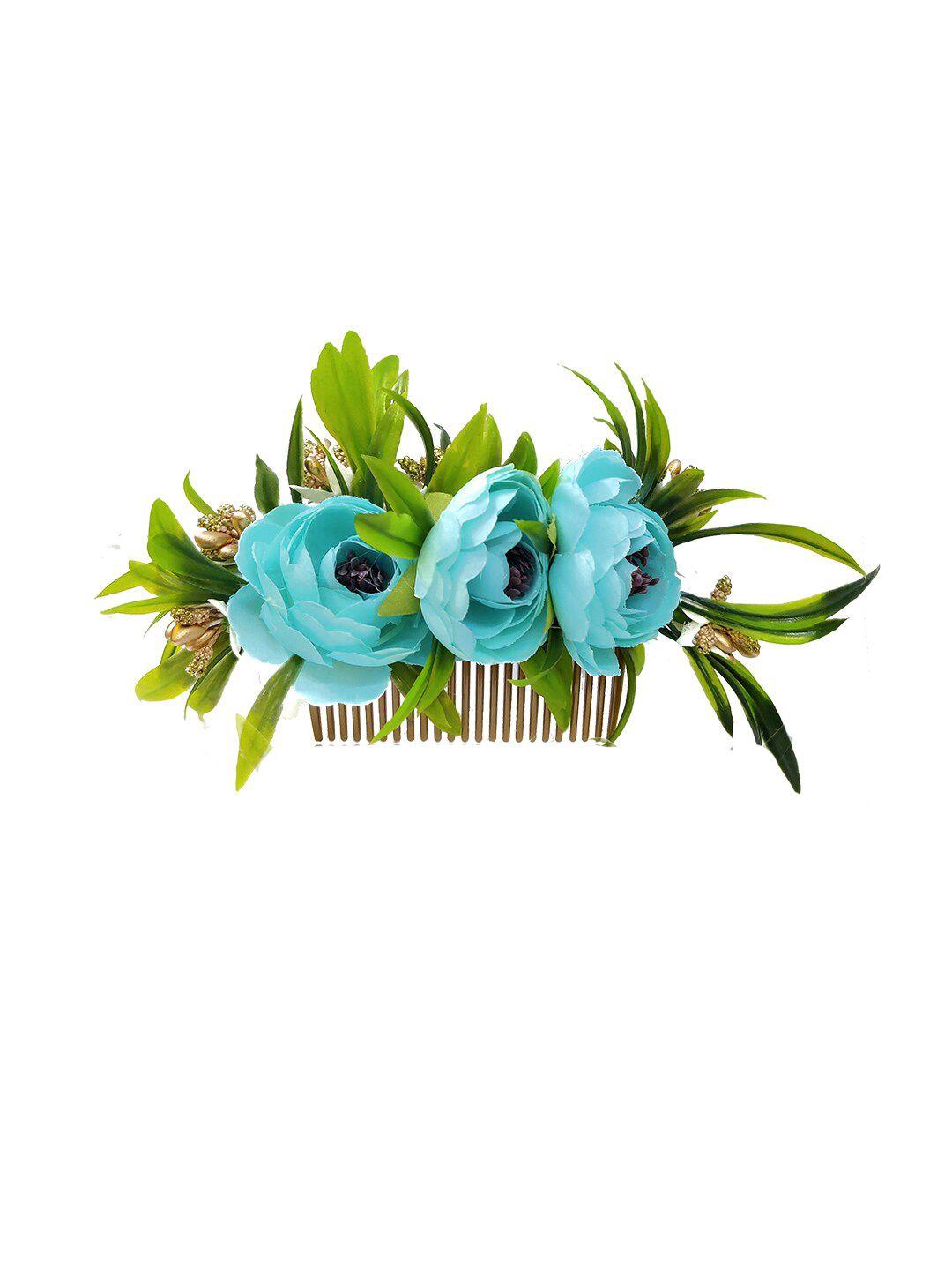 hair flare flower and leaf shaped beaded comb pin