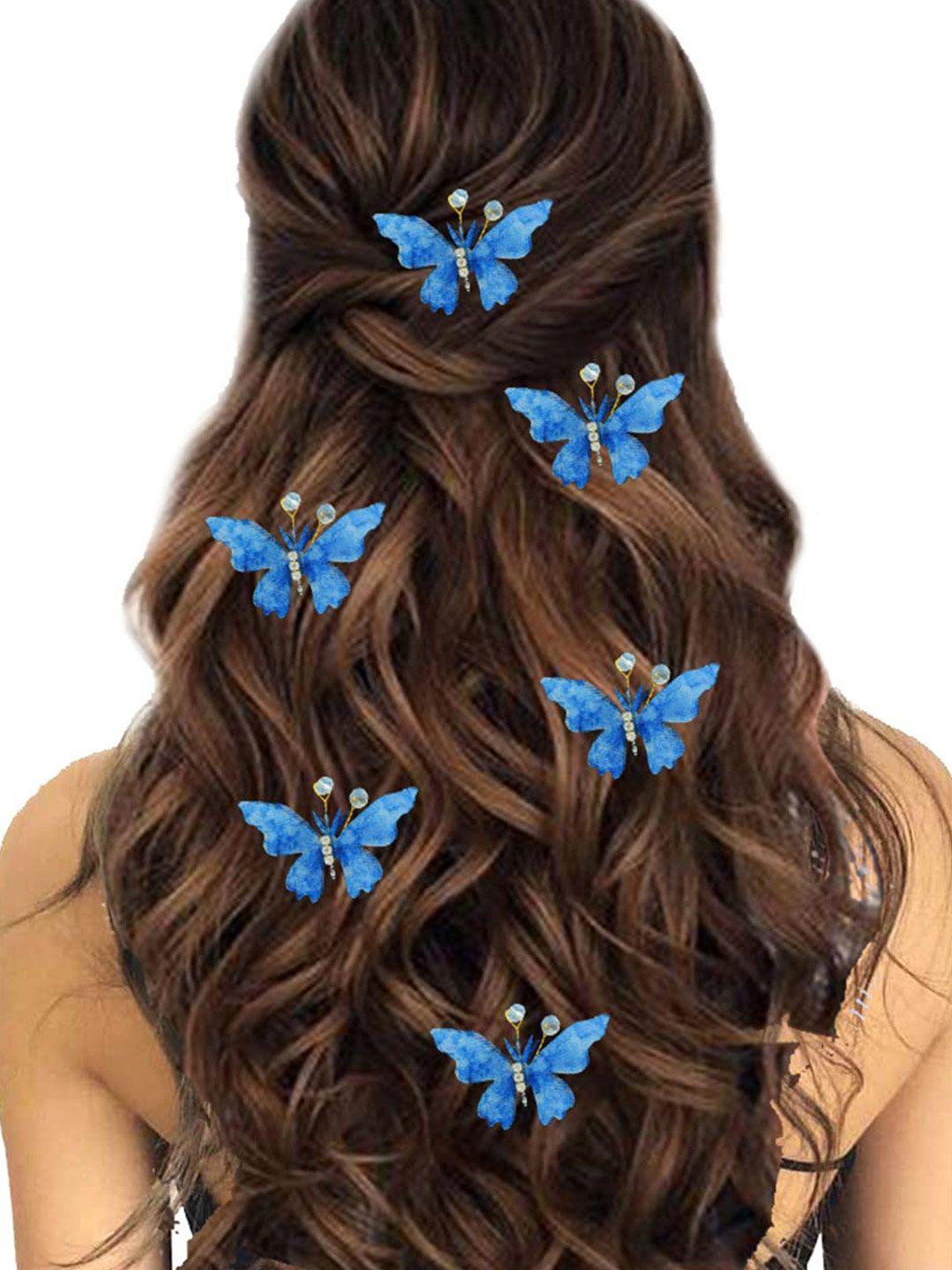 hair flare women set of 6 artificial butterfly design with stone flower hair accessory