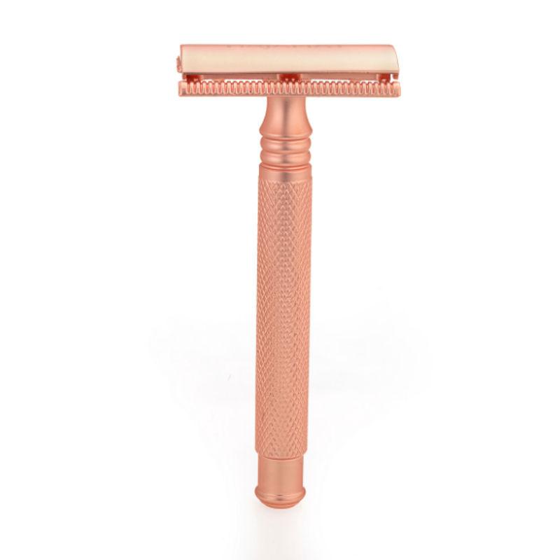 hajamat spade double edge safety razor, stainless steel 304, rose gold finish, closed comb