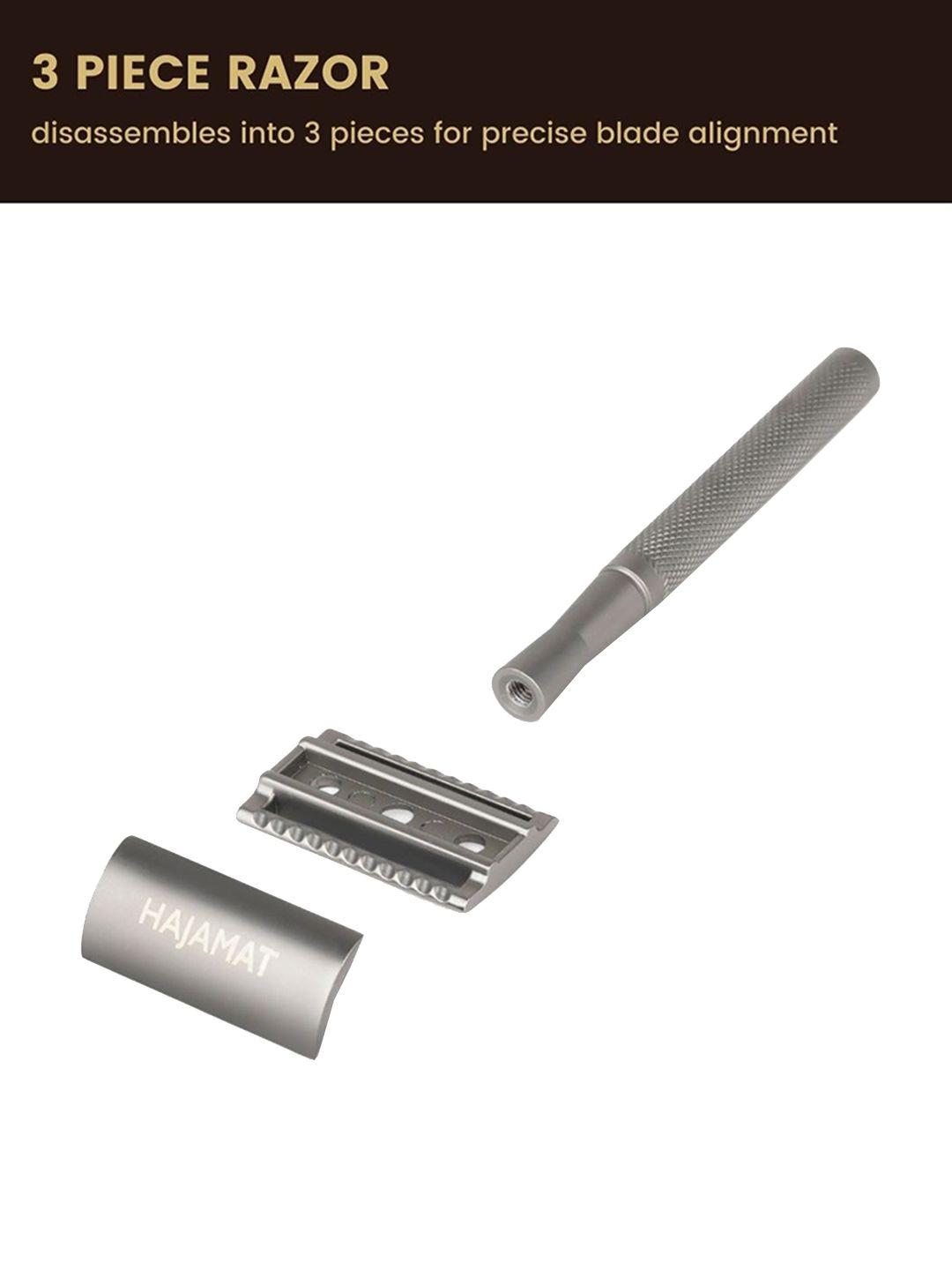 hajamat unisex silver toned stainless steel double edge safety razor- 3 piece