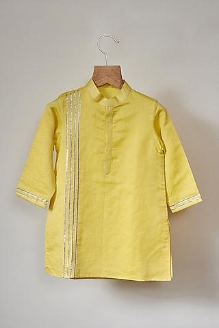 haldi yellow chanderi gota kurta set for boys